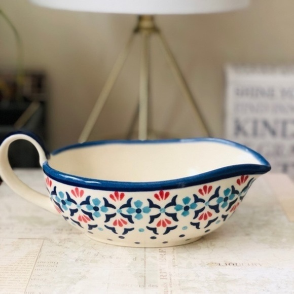 Polish Pottery Blue Off White Floral Motif Ceramika Boleslawiec Wiza Gravy Boat - Picture 11 of 11